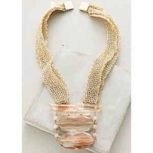 Anthropologie Mesh Chain Quartz & Moonstone Necklace NWT